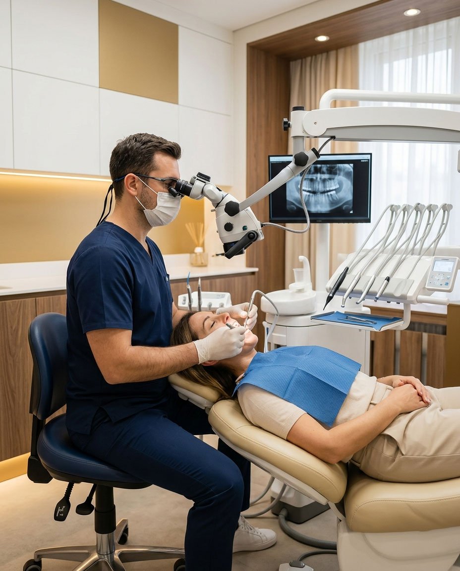 Dentist performing a clinical examination during a dental check-up in Patna