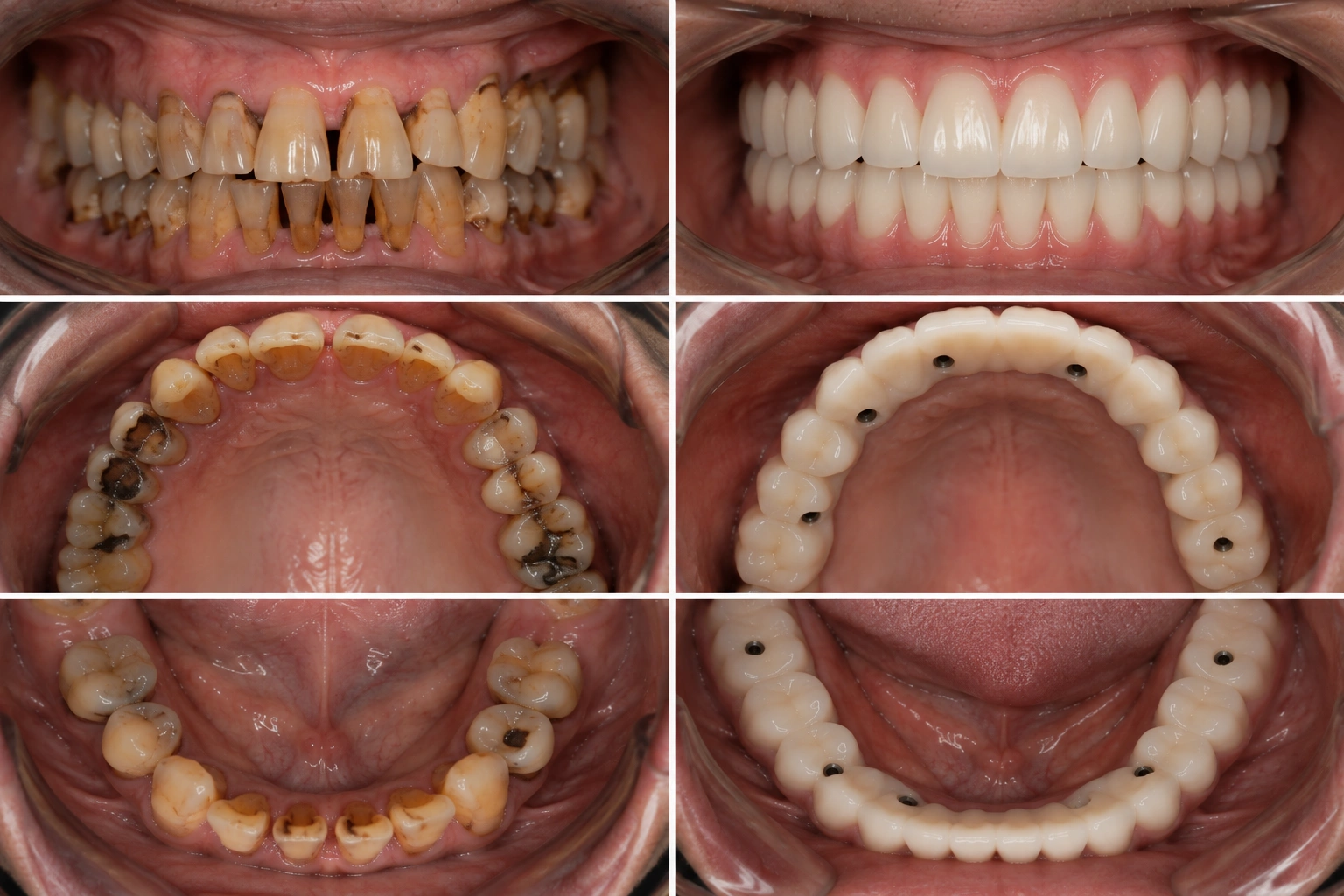 Complex full mouth rehabilitation before and after.