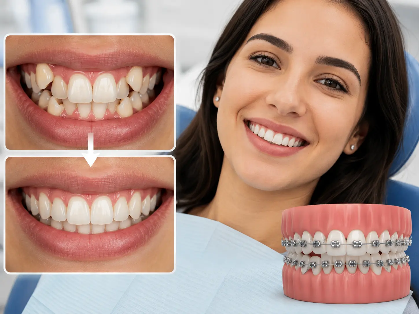 Crooked teeth correction with orthodontic treatment