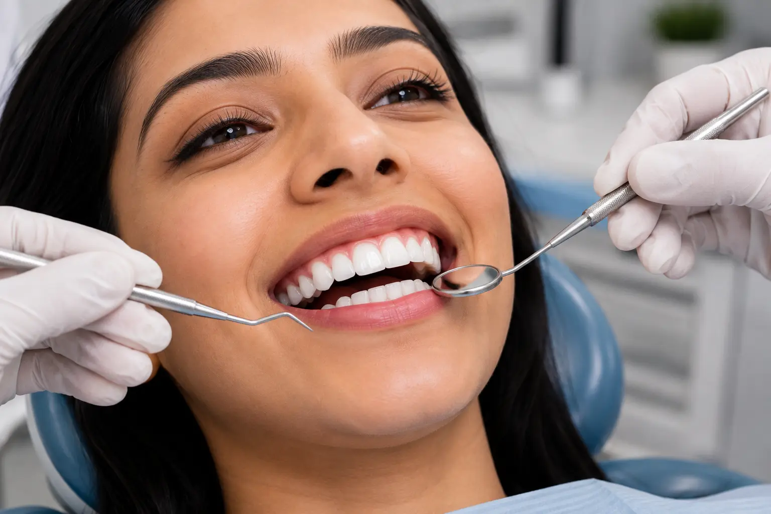 Dentist giving aftercare advice following teeth scaling and cleaning