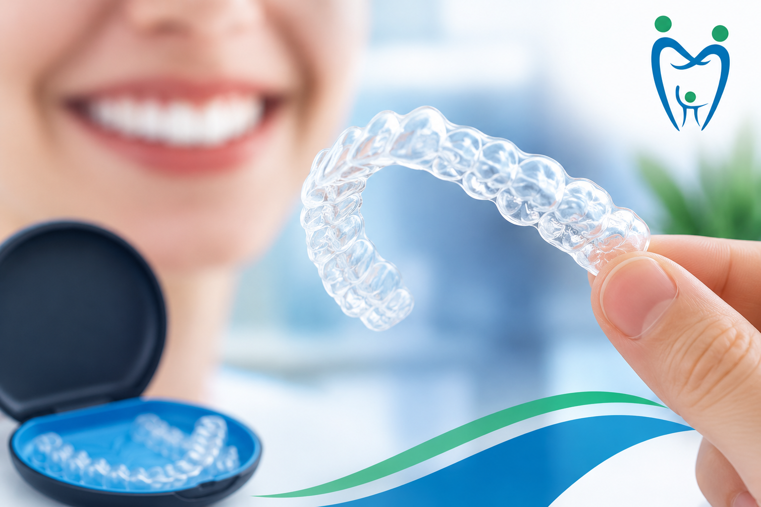 Patient holding clear invisible braces with DCZ dental clinic