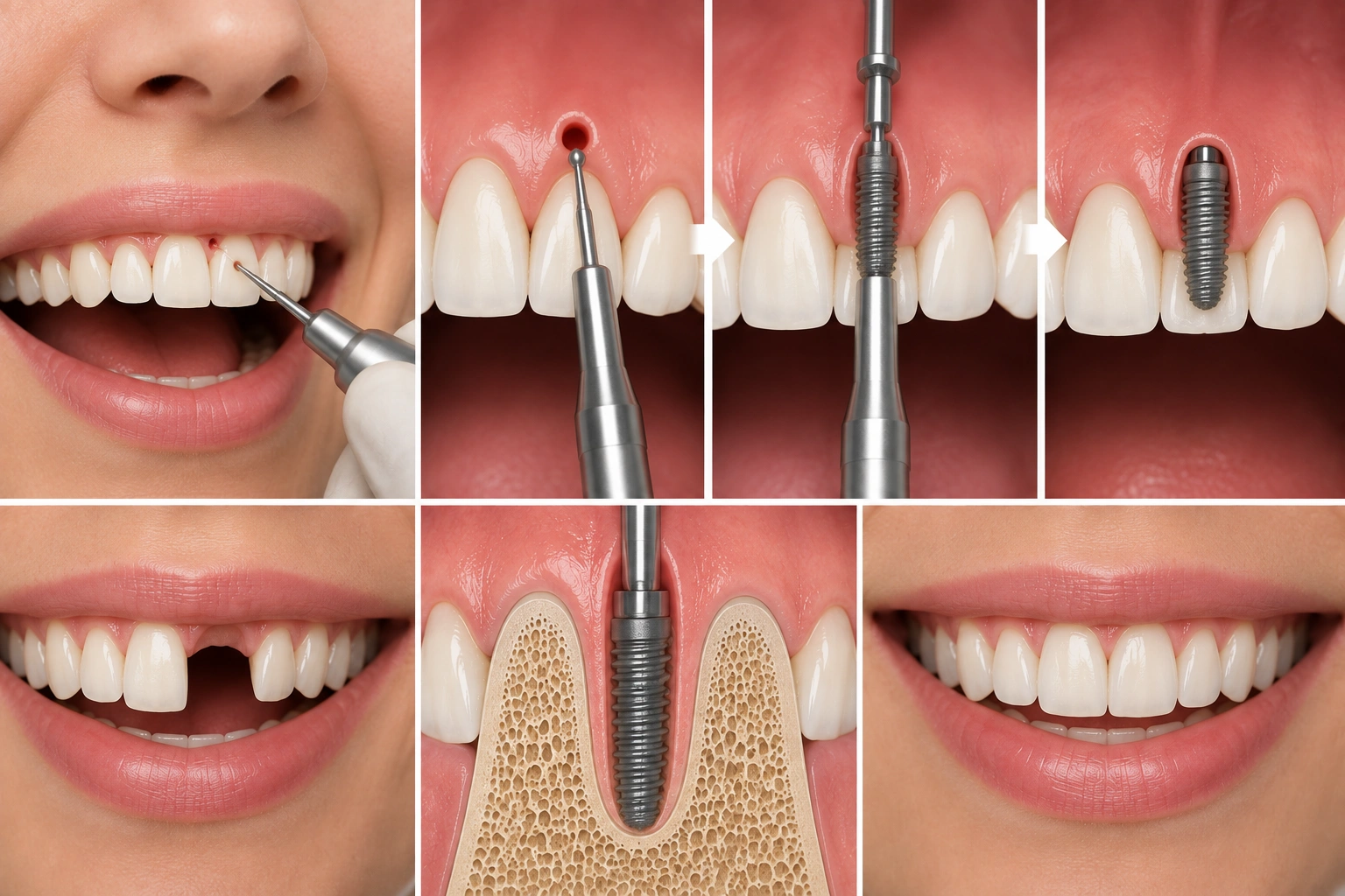 Keyhole dental implant surgery procedure illustration.