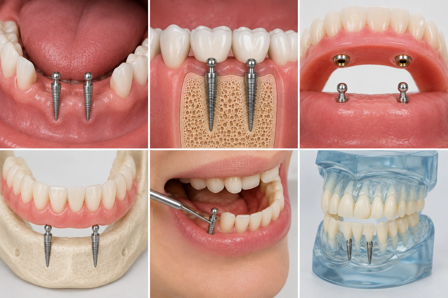 Mini dental implants supporting teeth and dentures illustration