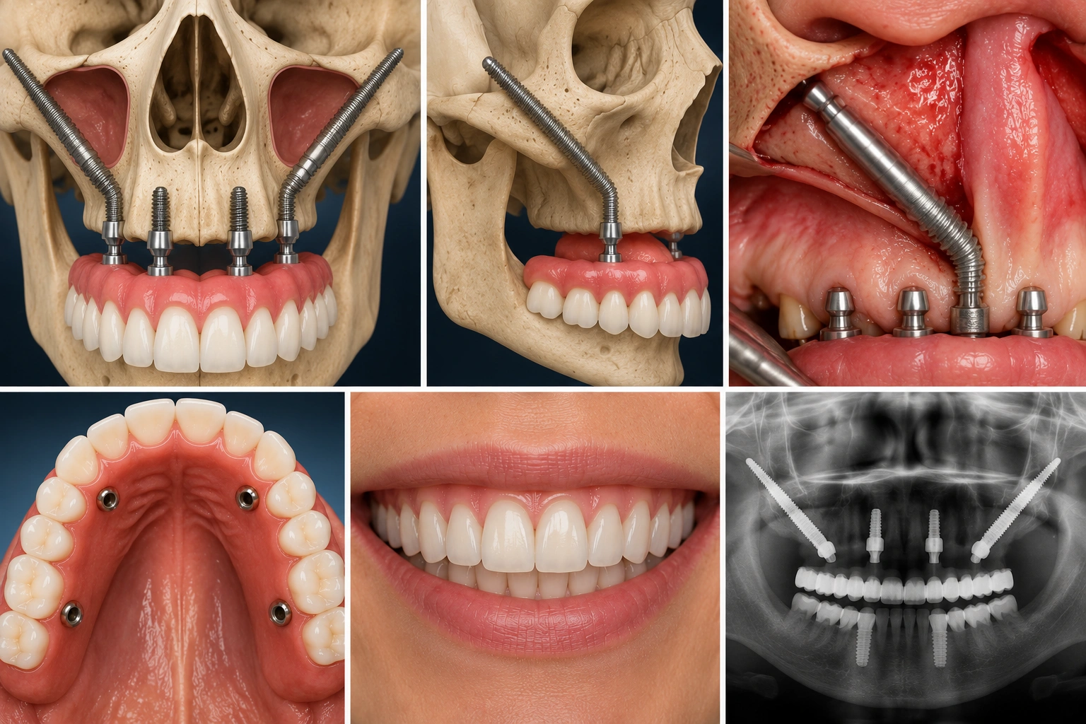 Zygomatic dental implants illustration.